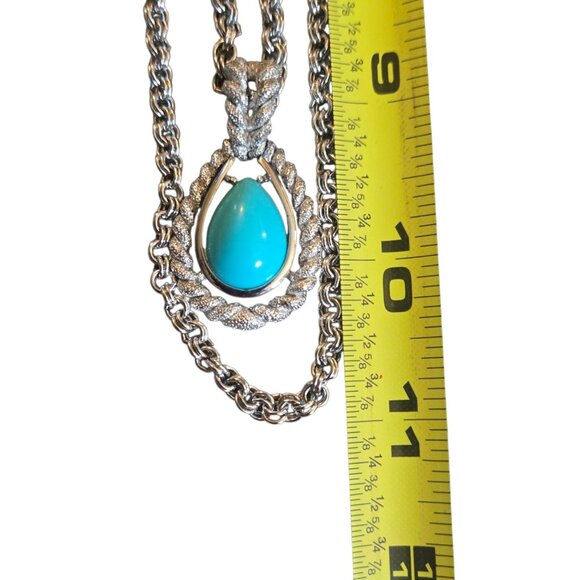 Turquoise Blue Teardrop Necklace With Adjustable Chain Avon Fashion Accents VTG - Picture 4 of 16